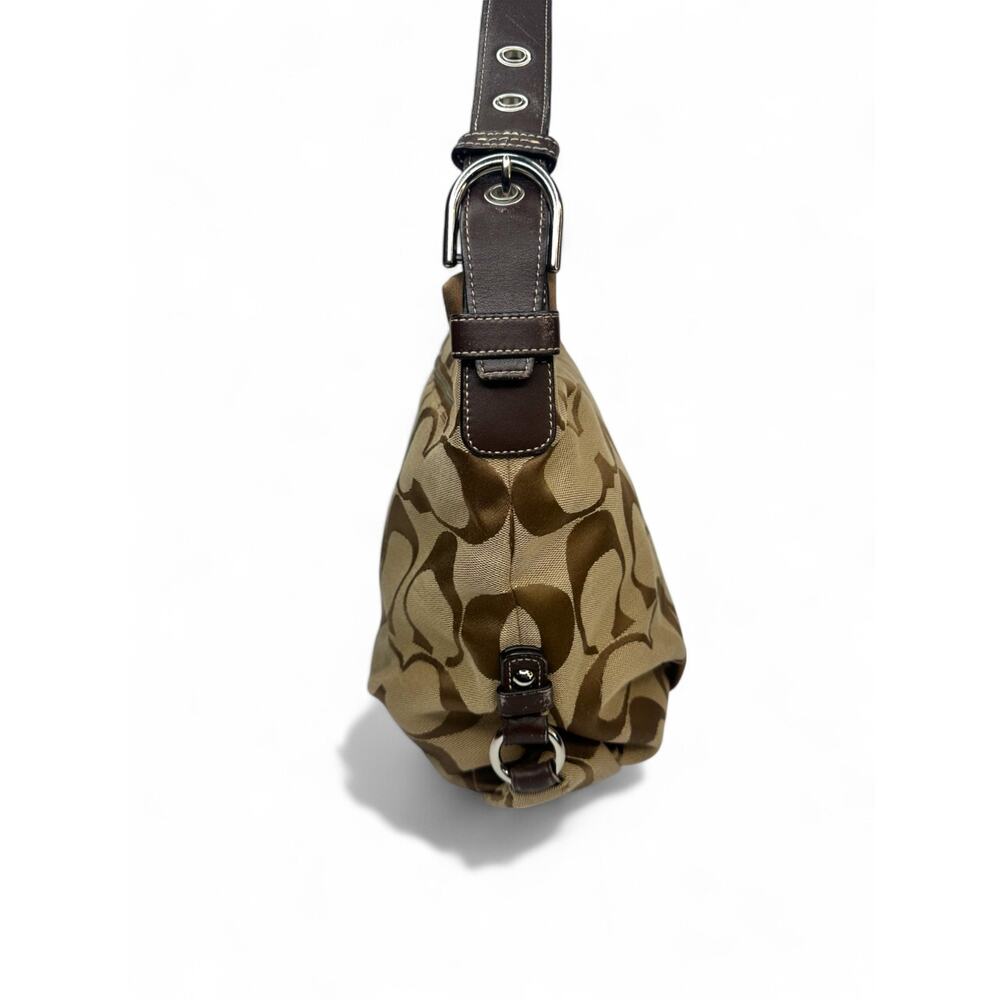 Vintage Coach Signature Khaki Brown Jacquard Duffle Hobo Shoulder Bag F15067 - Picture 4 of 11